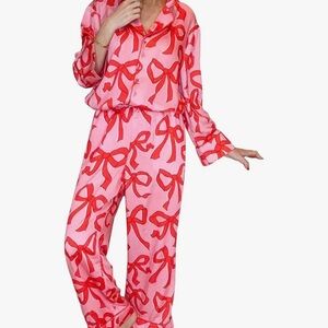 Pink and Red Bow Print Pajama Set